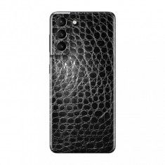 Set Folii Skin Acoperire 360 Compatibile cu Samsung Galaxy S21 FE Wrap Skin Leather Croco Black foto