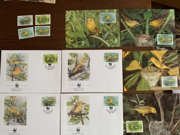 barbados - pasari - serie 4 timbre MNH, 4 FDC, 4 maxime, fauna wwf