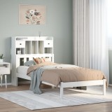 VidaXL Pat cu bibliotecă fără saltea, alb, 90x200 cm, lemn masiv pin 3322336