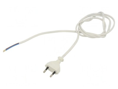 Cablu Alb 1,5m 2x0,75mm2 CEE 7/16 PVC 2,5A foto