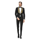 Sacou barbati ceremonie negru cu broderie aurie S007C