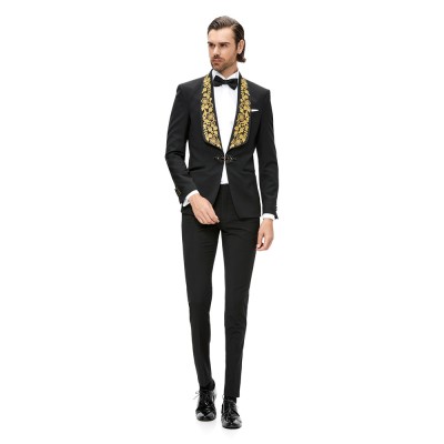 Sacou barbati ceremonie negru cu broderie aurie S007C foto
