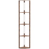 HOMCOM Lampă LED de podea cu rafturi, dimabilă &icirc;n 5 trepte, lampă modernă de podea cu 3 trepte de luminozitate și comutator de picior, Maro rustic | A