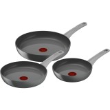 Set de 3 tigai Tefal Renew On, 20/24/28 cm, 100% aluminiu reciclat, indicator Thermo-Signal, compatibil cu inductia, invelis ceramic, gri