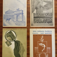 Lot 4 CARTI POSTALE ITALIA - invitatii la expozitii filatelice (1945-1947)