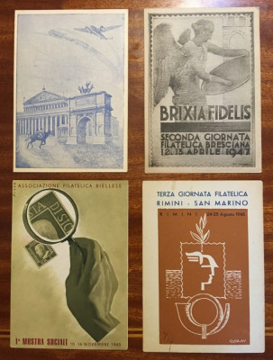 Lot 4 CARTI POSTALE ITALIA - invitatii la expozitii filatelice (1945-1947) foto