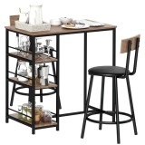 HOMCOM Set de 3 piese pentru bucatarie cu bar si 2 scaune, Set de bucatarie compact cu rafturi laterale, MDF, Metal, Stejar | Aosom Romania