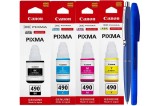 Set Cartuse Cerneala Original Canon 1xGI-490B Negru, 1xGI-490C Cyan, 1xGI-490M Magenta, 1xGI-490Y Galben, 345 ml, Pix Schneider si Pix Radius
