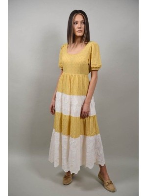 ROCHIE BOHO CHIC LUNGA CUT OUT PATTI Galben S-M foto