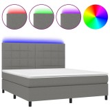 Cumpara ieftin Pat cu arcuri, saltea si LED, gri inchis, 160x200 cm, textil