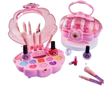 Trusa de machiaj pentru copii WePro Store, lac de unghii, ruj pentru buze, solubile in apa, Non Toxic, Roz, 3 ani + foto