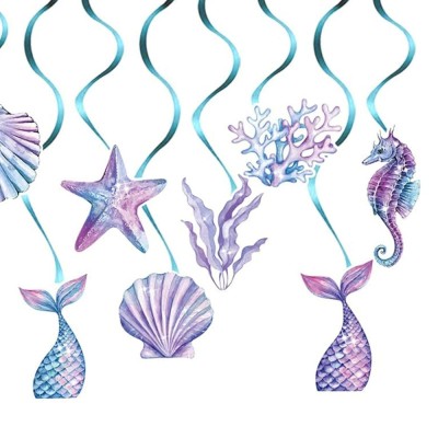 Set 8 Decoratiuni pentru Petrecere Sirena, Cyrax, Colectia Mermaid, Panglici Incluse, Multicolor foto