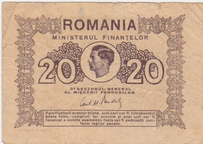 ROMANIA 20 lei 1945 F foto