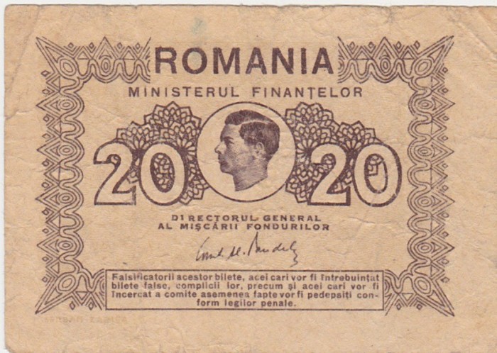 ROMANIA 20 lei 1945 F