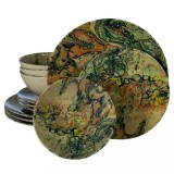 Set farfurii 12 piese, 4 persoane, Abstract Art, Multicolor Lucios
