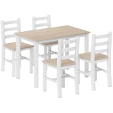 HOMCOM Set de luat masa 5 piese pentru 4 persoane, masă &icirc;n stil country și scaune din lemn masiv, Natural/Alb | Aosom Romania