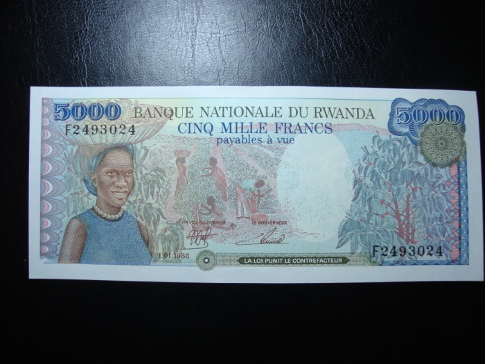 RWANDA 5000 FRANCI 1988 UNC