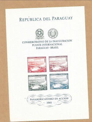 PARAGUAY 1961 ANIVERSARI , CONSTRUCTII , PODURI COLITA NESTAMPILATA foto