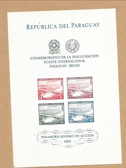 PARAGUAY 1961 ANIVERSARI , CONSTRUCTII , PODURI COLITA NESTAMPILATA