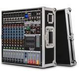 Mixer audio profesional 12 canale, 600W x 2, 12 intrări microfon/instrumente, funcție karaoke, efecte, bluetooth, USB/SD, LCD