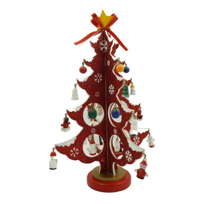 Decoratiune Craciun, Brad, Rosu/Alb, 8 cavitati cu ornamente, 18.5 cm x 33 cm, Lemn, Flippy foto
