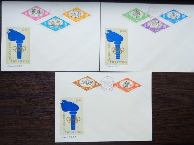 3 FDC ROMANIA - JOCURILE OLIMPICE DE LA TOKIO 1964 - SERIE COMPLETA NEDANTELATA foto