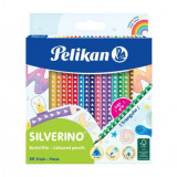 Creioane Color Silverino Lacuite, Set 24 Culori, Sectiune Triunghiulara, Pelikan