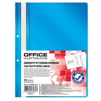 Dosare din Plastic cu Sina si Doua Perforatii, 50 Buc/Set, 225x305 mm, Capacitate 200 Coli, Culoare Albastra, Dosare din Plastic OFFICE Products, Dosa foto