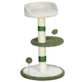 PawHut Ansamblu de joacă pentru pisici cu culcuș pentru pisici, 2 bile, platformă și st&acirc;lp din sisal, verde și alb | Aosom Romania
