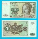 Germania RFG (p#30) 5 Deutsche Mark 1980 aUNC &#039;Femeia Venețiană&#039; serie: B 6094544 X