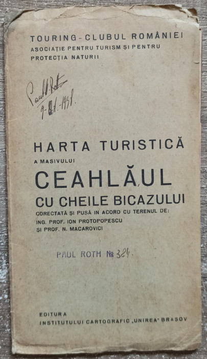 Harta turistica a masivului Ceahlaul cu Cheile Bicazului// anii &#039;30