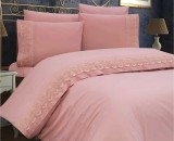 Cumpara ieftin Set Lenjerie Bumbac Damasc Cu Broderie Lux Roz , 4 Piese