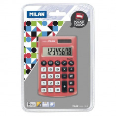 Calculator de Birou MILAN, 8 Digits, 97x62x8 mm, Alimentare Duala, Corp din Plastic Rosu, Calculatoare Birou, Calculator 8 Digits, Calculator Buzunar,