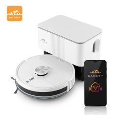 Robot aspirator si mop ETA Leone Pro 6244 90000, baterie Li-Ion 14.4 V/ 5200 mAh, Wi-Fi, navigatie laser, motor digital, alb