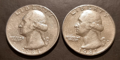 25 centi USA - SUA - 1981 P+D foto