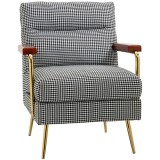 HOMCOM Fotoliu &icirc;n stil retro, fotoliu de accent, model de pauni, elemente de lemn, miez de arcuri, Negru + Alb | Aosom Romania