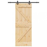 Usa glisanta vidaXL 80x210cm, lemn masiv pin, set feronerie inclus, maro, interior/exterior, design hambar