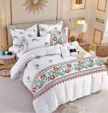 Cumpara ieftin Lenjerie pat dublu,bumbac finet,6 piese cu elastic,motiv traditional cu flori-A424, Jojo Home