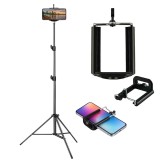 Set vlogging trepied de podea 180 cm aluminiu negru cu suport telefon clips 5.3, 8 cm, 3 segmente, filet 1 4, stabil 3 kg