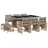 Set mobilier gradina cu perne, 11 piese bej combinat poliratan