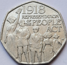 50 pence 2018 Marea Britanie , People Act 1918, km#1556 foto