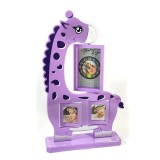 Cumpara ieftin Ceas de masa birou Time Veranda Girafa 40cm, cu alarma, rame foto rotative 6x5.3cm, mov, camera copilului