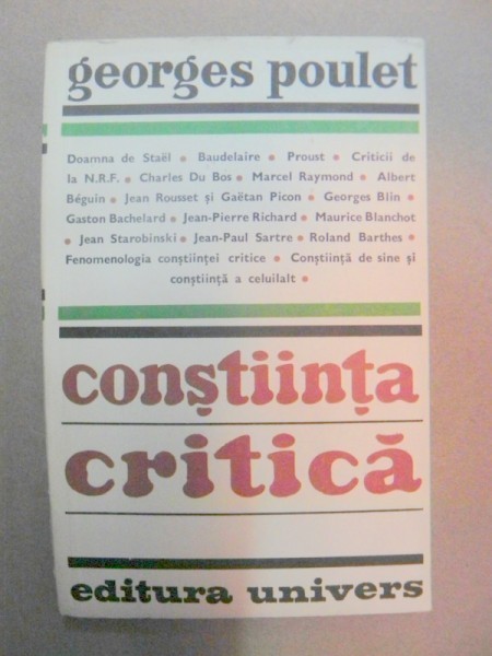CONSTIINTA CRITICA-GEORGES POULET BUCURESTI 1979