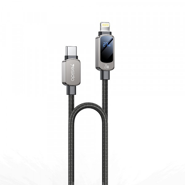 Cablu Date si Incarcare USB-C - USB-C Yesido CA180 Display, 27W, 1.2m, Negru