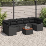 VidaXL Set canapele de grădină 8 pcs Negru 55 x 55 x 37 cm Ratan, lemn