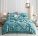 Cumpara ieftin Lenjerie pat dublu cu pliuri si inimi brodate,bumbac finet,6 piese,bleu-A850, Jojo Home