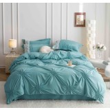 Lenjerie pat dublu cu pliuri si inimi brodate,bumbac finet,6 piese,bleu-A850