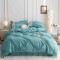 Lenjerie pat dublu cu pliuri si inimi brodate,bumbac finet,6 piese,bleu-A850