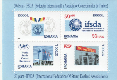 Romania 2002-Organizatii Internationale,I.F.S.D.A.-50 ani,bloc 4 val.,dant.,MNH foto