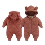 Combinezon de Iarna, Cyrax, pentru Bebelusi, din Bumbac, cu Urechi, Mansete Elastice, Unisex, 66 cm, Visiniu